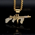 Collana hip hop con ciondolo mitragliatrice placcato oro e strass luccicanti incastonati - Solo Ciondolo (Senza Catena) / Oro