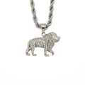 Collier lion hip hop en acier inoxydable argenté avec cristaux étincelants pavés - Pendentif Lion Couleur Acier Seul (Sans Chaîne)