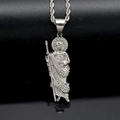 Sint-Judas Thaddeus hanger van zilverkleurig staal met zirkonia aan een touwketting - Staalkleur Witte Strass St. Jude Hanger Zonder Ketting
