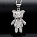 Macro shot of hiphop teddy bear pendant with sparkling crystals on black background - Silver Pendant Only