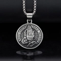 Hip hop style silver stainless steel praying hands pendant with Latin engraving - Steel - No Chain