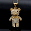 Hip hop style gold plated bear pendant necklace with sparkling white zircons and black eyes - Gold Pendant Only (Without Chain)