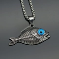 Collar punk vintage de espina de pescado con colgante de ojo azul y cadena de trigo - Color Acero - Solo Colgante (Sin Cadena)