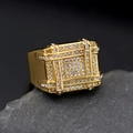 Luxurious 18k gold plated stainless steel hip hop ring for men with pavé zircon diamonds - US 7 / Gold
