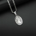 Collier pendentif médaillon avec portrait féminin en relief argenté et chaîne torsadée - Pendentif Petit Couleur Acier Seul (Sans Chaîne)