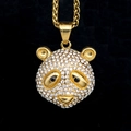 Collier hip hop doré avec pendentif tête de panda serti de cristaux sur fond noir - Pendentif Seul (Sans Chaîne) / Or