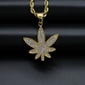 Hip hop gold plated stainless steel necklace featuring a crystal paved maple leaf pendant - Gold (Pendant Only)