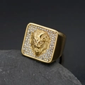 Iced out lion head ring for men in gold finish with sparkling zircon stones - US 7 / Gold