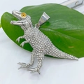 Pendentif T-Rex hip hop en acier inoxydable pavé de cristaux brillants pour collier - Argent Acier - Sans Chaîne