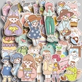 80pcs cute cartoon girl stickers set in pastel colors for DIY decor and scrapbooking - Cute Funny Characters (Glass Nori 80 Pieces) / Glass Nori
