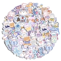 Detail of waterproof cute bear and rabbit stickers with pastel colors for phone cases - Blue Brownie (90 Count)