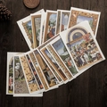 Vintage medieval cat art cards set on wood surface with warm retro cottagecore aesthetics - Medieval Cat Fairytale