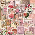 Set di adesivi vintage con fiori rosa, rose e etichette retrò per decorare diari e scrapbooking - Stile Norgas