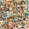 Detailed close-up of Victorian style vintage stickers with retro portrait oil painting art - Victoria Doll Style D