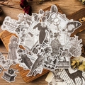 Lot de stickers vintage junk journal avec personnages anciens, papillons et vieux posters - Éléments Vintage Noir et Blanc