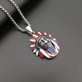 Detail of silver Indian chief pendant with red white and blue enamel and box chain - Silver Color Single Pendant
