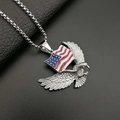 Hip hop titanium steel eagle pendant necklace with US flag enamel detail on silver chain - Silver Color Single Pendant