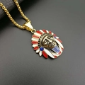 Hip hop gold plated stainless steel Indian chief pendant with red white blue enamel - Gold Pendant Only (Without Chain)