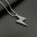 Collar de hip-hop con colgante de rayo con cristales y cadena de cuerda plateada - Colgante Individual Color Plata