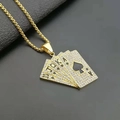 Gold plated hip hop necklace with royal flush poker pendant paved in sparkling zircons - Gold Pendant Only (Without Chain)