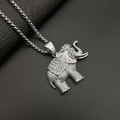 Hip hop elephant pendant necklace in silver stainless steel with sparkling rhinestones - Pendant Only (Without Chain)