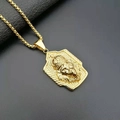 Hip hop gold plated stainless steel crown lion head pendant necklace with box chain - Pendant Only (Without Chain) / Gold