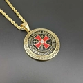 316L gold plated stainless steel Templar cross pendant necklace with red enamel finish - Gold Plain (Pendant Only)