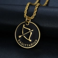 Macro detail of a golden Sagittarius pendant with black enamel inlay on a twisted rope chain - Sagittarius Pendant Only (Without Chain)