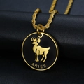 Golden Aries zodiac medallion pendant with black enamel inlay on twist chain - Aries Pendant Only (Without Chain)