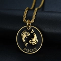 Gold-plated Pisces zodiac pendant with black enamel finish and gold rope chain - Pisces Pendant Only (Without Chain)