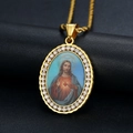 Ciondolo religioso Sacro Cuore di Gesù ovale dorato con cristalli scintillanti - Sacro Cuore di Gesù (Stile G)