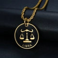 Gold-toned Libra constellation coin pendant with black enamel on thick rope chain - Libra Pendant Only (Without Chain)