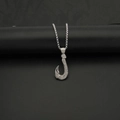 Close-up of a silver nautical fish hook pendant with vintage engraved patterns on box chain - Silver Pendant Only