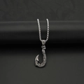 Macro view of silver anchor hook pendant with tribal carvings on a black display stand - Black Steel Pendant Only (Without Chain)