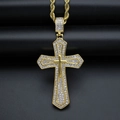 Collana hip-hop con pendente a croce in acciaio dorato, cristalli incastonati e catena a corda - Oro (Pendant Only (Without Chain))