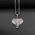 Collana con ciondolo a testa di elefante ghiacciato con strass e catena a corda - Color Acciaio