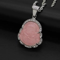 Colgante de Buda Maitreya de calcedonia rosa con cristales y marco de plata - Rosa