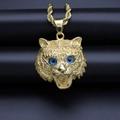 Gold-plated lynx animal pendant necklace with blue crystal eyes and rope chain - Gold Tiger Head Pendant Only (Without Chain)