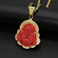 Gold-plated 316 stainless steel necklace with red chalcedony Buddha pendant and crystals - Red