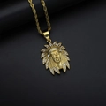 Gold plated 316 stainless steel Indian chief pendant with crystals on rope chain - Gold Indian Chief Pendant (Pendant Only (Without Chain))