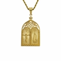Collar hip hop dorado con colgante de iglesia, relieve de Jesús y María en cadena cordón - Estilo A Colgante Único