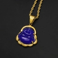 Détail du pendentif Bouddha Maitreya doré avec incrustation d'œil de chat bleu foncé - Pendentif Seul (Sans Chaîne) / Bleu
