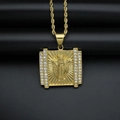 Gold-plated hip hop Jesus pendant necklace with shimmering zircon and rope chain detail - Small Gold Pendant Only (Without Chain)