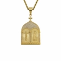 Collar hip-hop dorado de iglesia con relieve de Jesús y María y cristales blancos - Estilo B Colgante Único