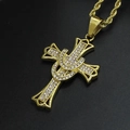 Collana con croce in acciaio inossidabile placcato oro 18k con strass e catena a corda - Oro (Pendant Only (Without Chain))