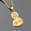 Pendente San Giuda Taddeo in acciaio inossidabile placcato oro con zirconi baguette - Oro Zirconia Bianca (Solo Ciondolo Senza Catena)