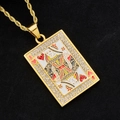Macro shot of gold-plated Queen of Hearts poker pendant with crystals on black background - Heart Q (Pendant Only (Without Chain))