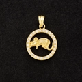 Gold plated zodiac rat pendant with sparkling crystal halo on black textured background - Rat (Pendant Only Without Chain)