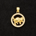 Gold stainless steel Chinese zodiac ox pendant with sparkling zircon ring setting - Ox (Pendant Only Without Chain)