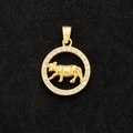 Gold stainless steel zodiac tiger pendant with sparkling crystal halo on black velvet - Tiger (Pendant Only Without Chain)